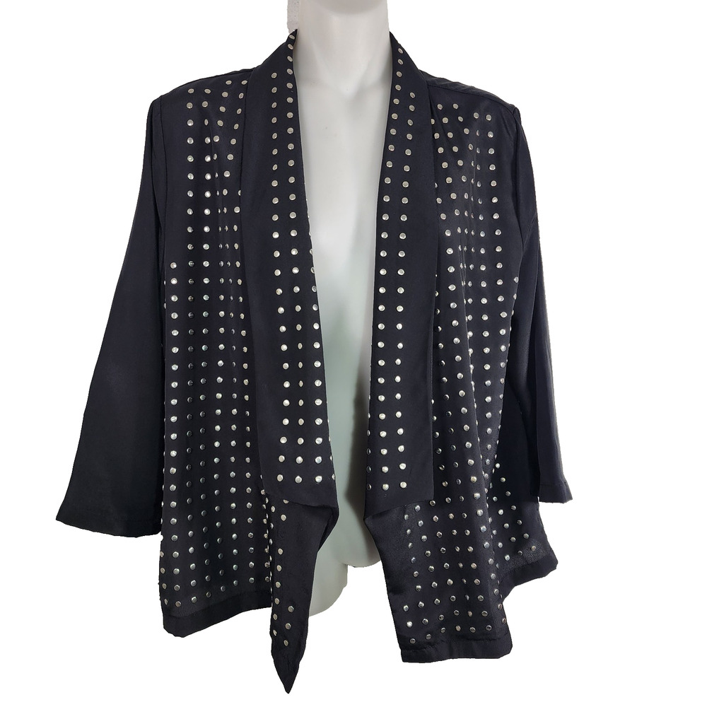 Rock & Republic Blazer Jacket Black Studded Open Front Size 12 Rocker Chic Punk